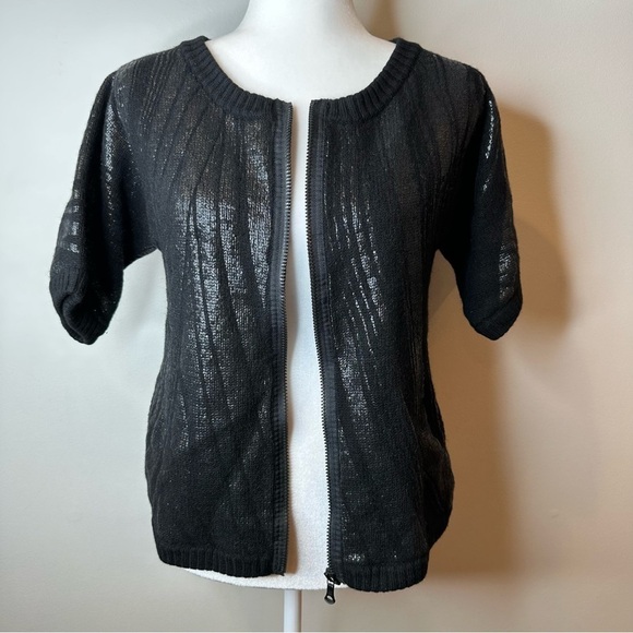 Diane Von Furstenberg Sweater Cardigan 100% Wool Zip Up Metallic Stripe Size S M - Picture 9 of 13
